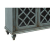 Lattice Design 4 Door Cabinet with Glass Inserts and Bun Feet Teal Blue By Casagear Home BM210796