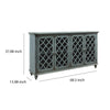 Lattice Design 4 Door Cabinet with Glass Inserts and Bun Feet Teal Blue By Casagear Home BM210796