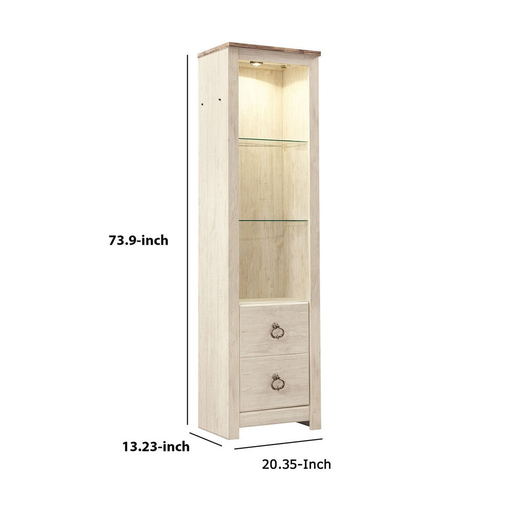 Tall Pier with 1 Door Cabinet and 2 Adjustable Glass Shelves Antique White By Casagear Home BM210895