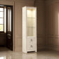 Tall Pier with 1 Door Cabinet and 2 Adjustable Glass Shelves, Antique White By Casagear Home