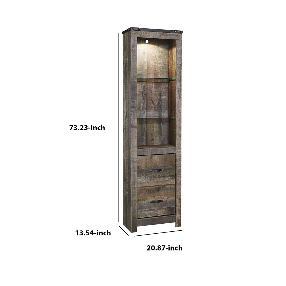 Tall Wooden Pier with 1 Door Cabinet and 2 Adjustable Glass Shelves Brown By Casagear Home BM210896