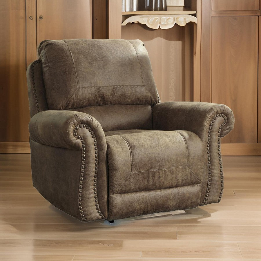 Top Pillow Back Rocker Recliner with Nailhead Trims Light Brown By Casagear Home BM210909