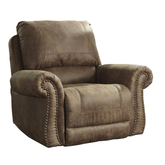 Top Pillow Back Rocker Recliner with Nailhead Trims, Light Brown By Casagear Home