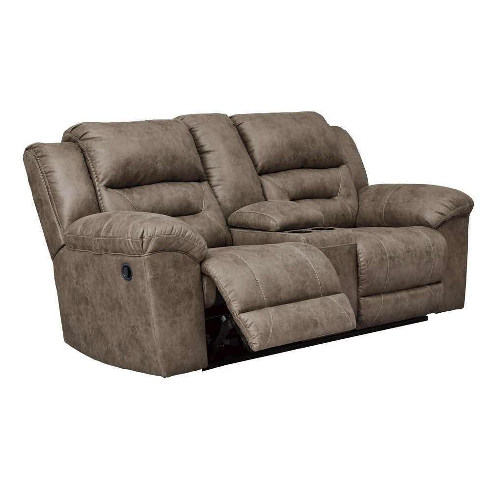 Wooden Dual Recliner Loveseat with Storage Console, Gray By Casagear Home