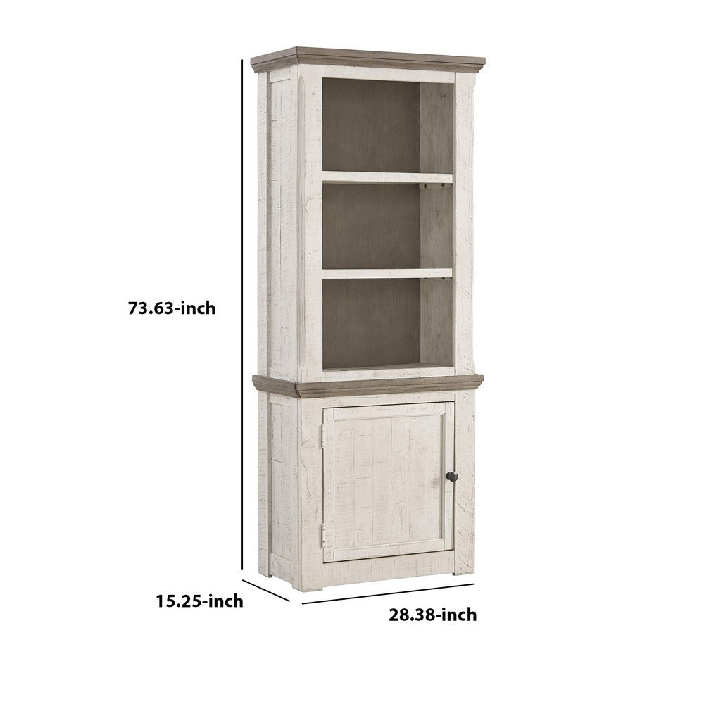 Wooden Left Pier Cabinet with 1 Door and 2 Shelves Antique White and Brown By Casagear Home BM210951