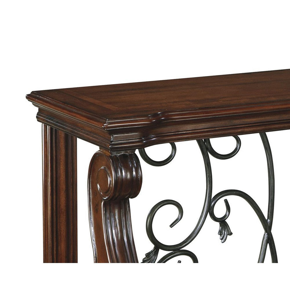 Wooden Sofa Table with 1 Bottom Shelf and Cabriole Legs Dark Brown By Casagear Home BM210969