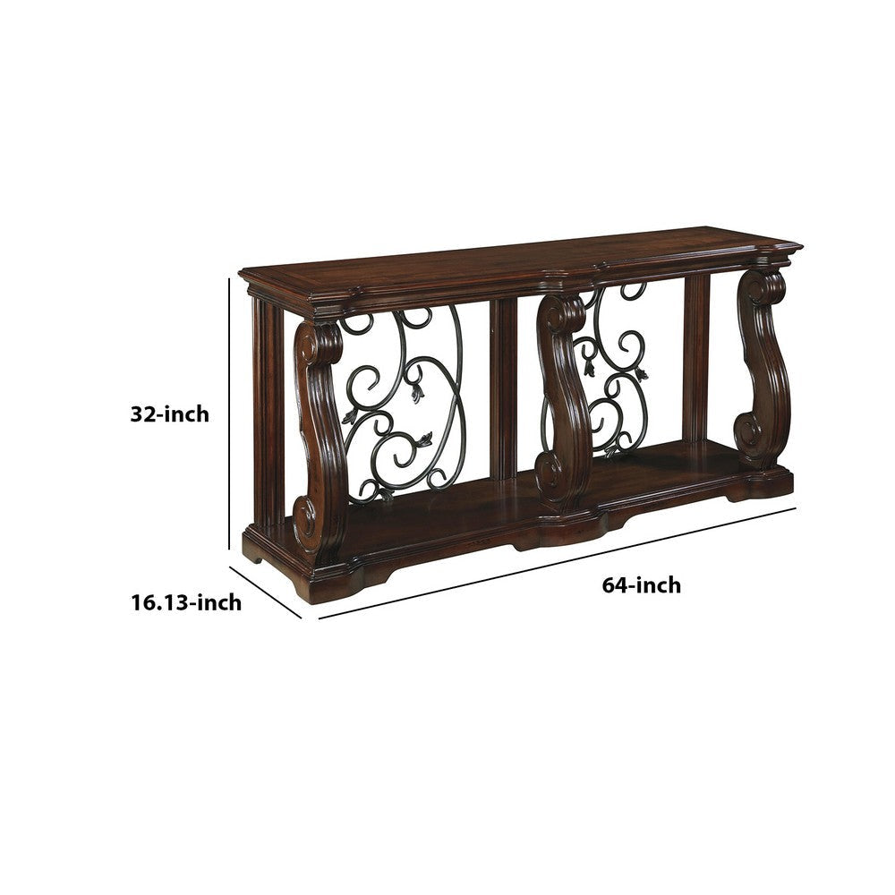 Wooden Sofa Table with 1 Bottom Shelf and Cabriole Legs Dark Brown By Casagear Home BM210969