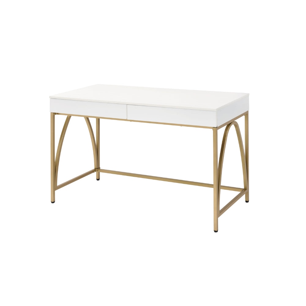 47 2 Drawer Wood Frame Desk With Metal Support White and Gold By Casagear Home BM211100