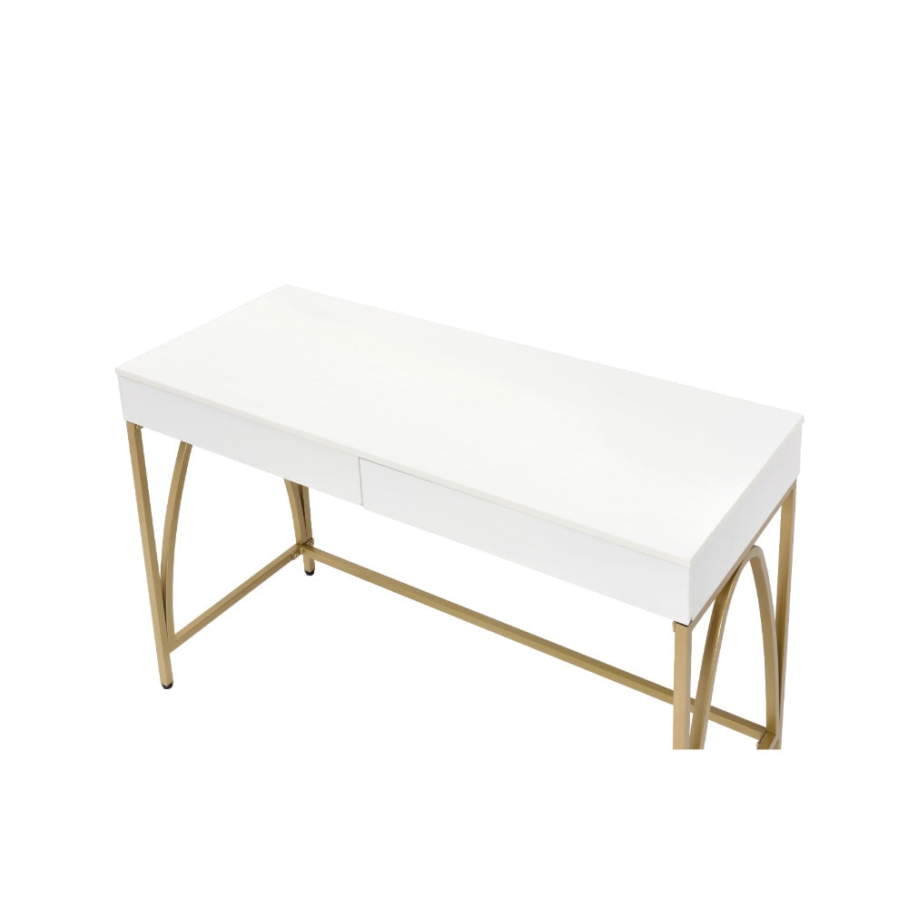 47 2 Drawer Wood Frame Desk With Metal Support White and Gold By Casagear Home BM211100