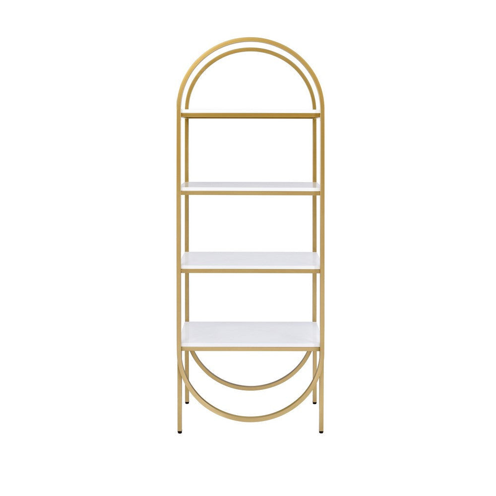 78’ 4 Tier Arc Shape Wood and Metal Bookshelf White and Gold By Casagear Home BM211101