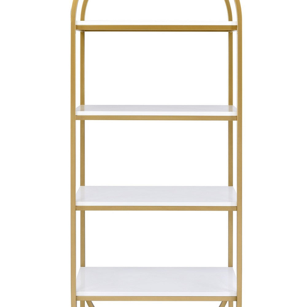 78’ 4 Tier Arc Shape Wood and Metal Bookshelf White and Gold By Casagear Home BM211101