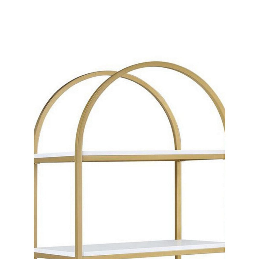 78’ 4 Tier Arc Shape Wood and Metal Bookshelf White and Gold By Casagear Home BM211101