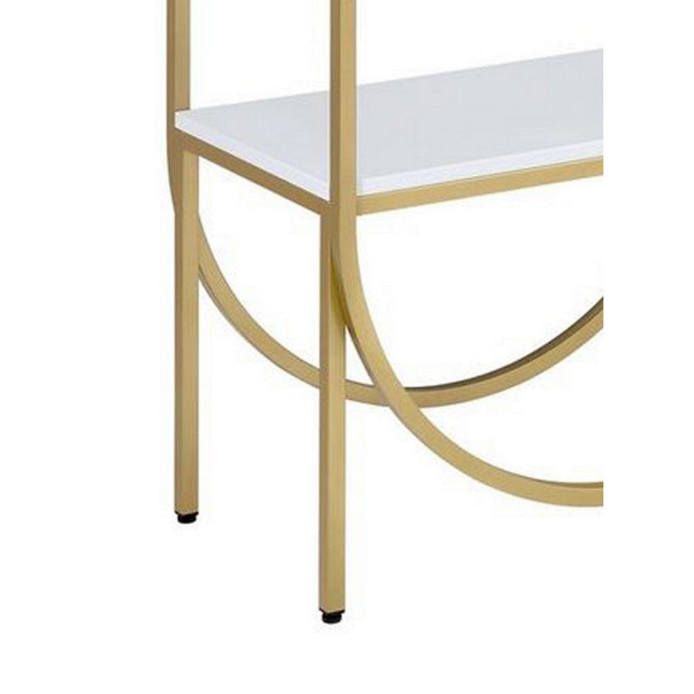 78’ 4 Tier Arc Shape Wood and Metal Bookshelf White and Gold By Casagear Home BM211101