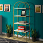 78" 4 Tier Arc Shape Wood and Metal Bookshelf, White and Gold By Casagear Home