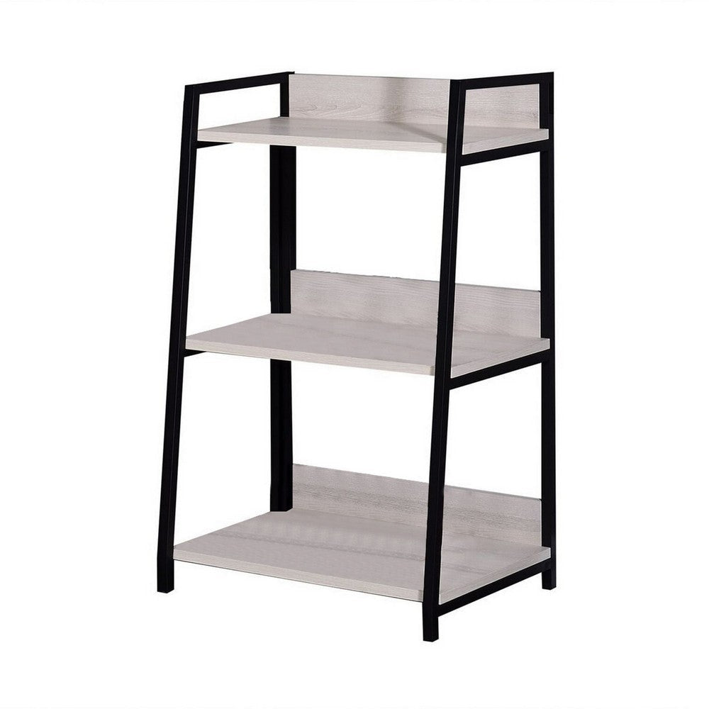 37’ 3 Tier Wooden Bookshelf Washed White and Black By Casagear Home BM211103