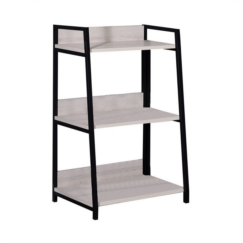 37’ 3 Tier Wooden Bookshelf Washed White and Black By Casagear Home BM211103