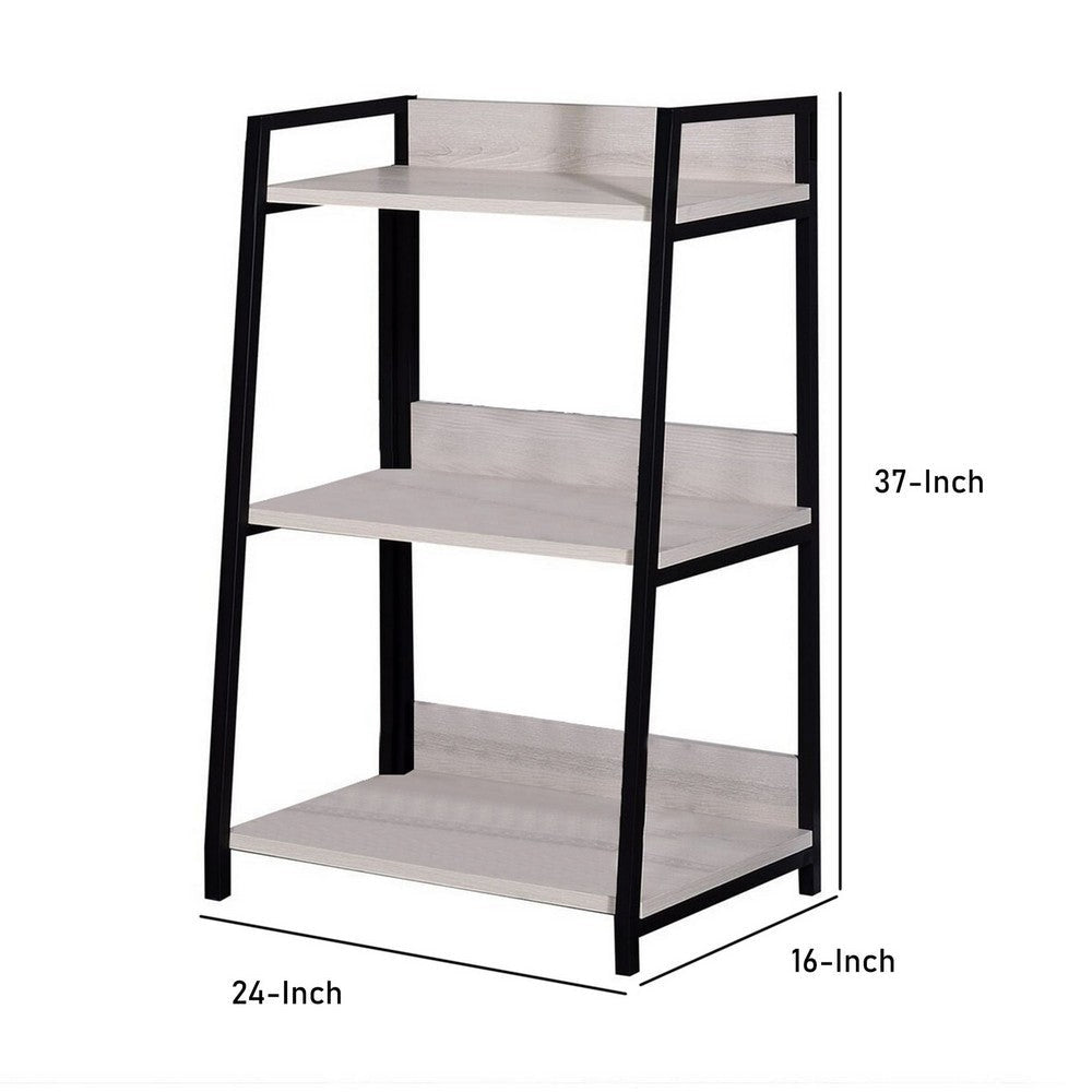 37’ 3 Tier Wooden Bookshelf Washed White and Black By Casagear Home BM211103