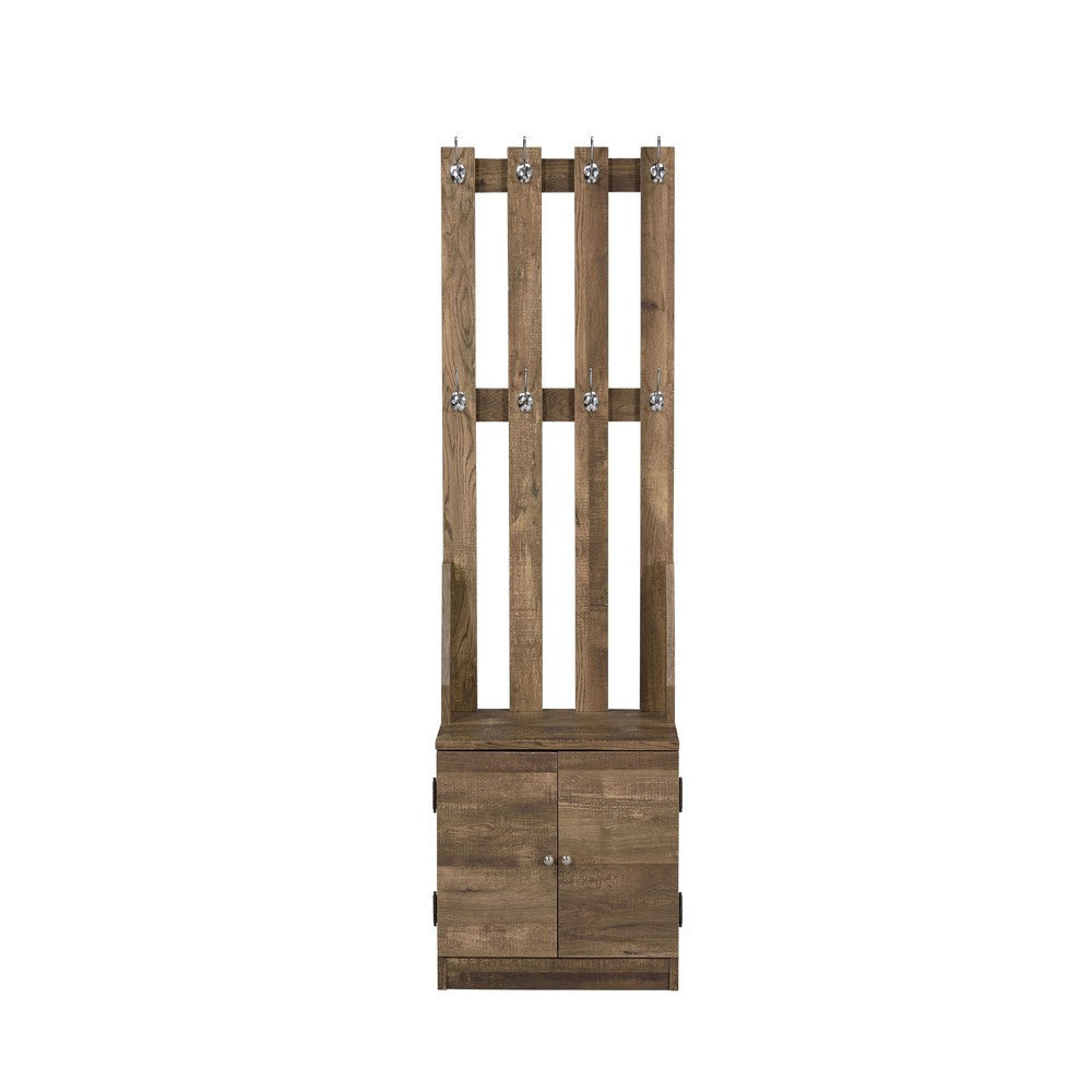 62’ 8-Hook Slatback Hall Tree with Cabinet Weathered Brown By Casagear Home BM211135