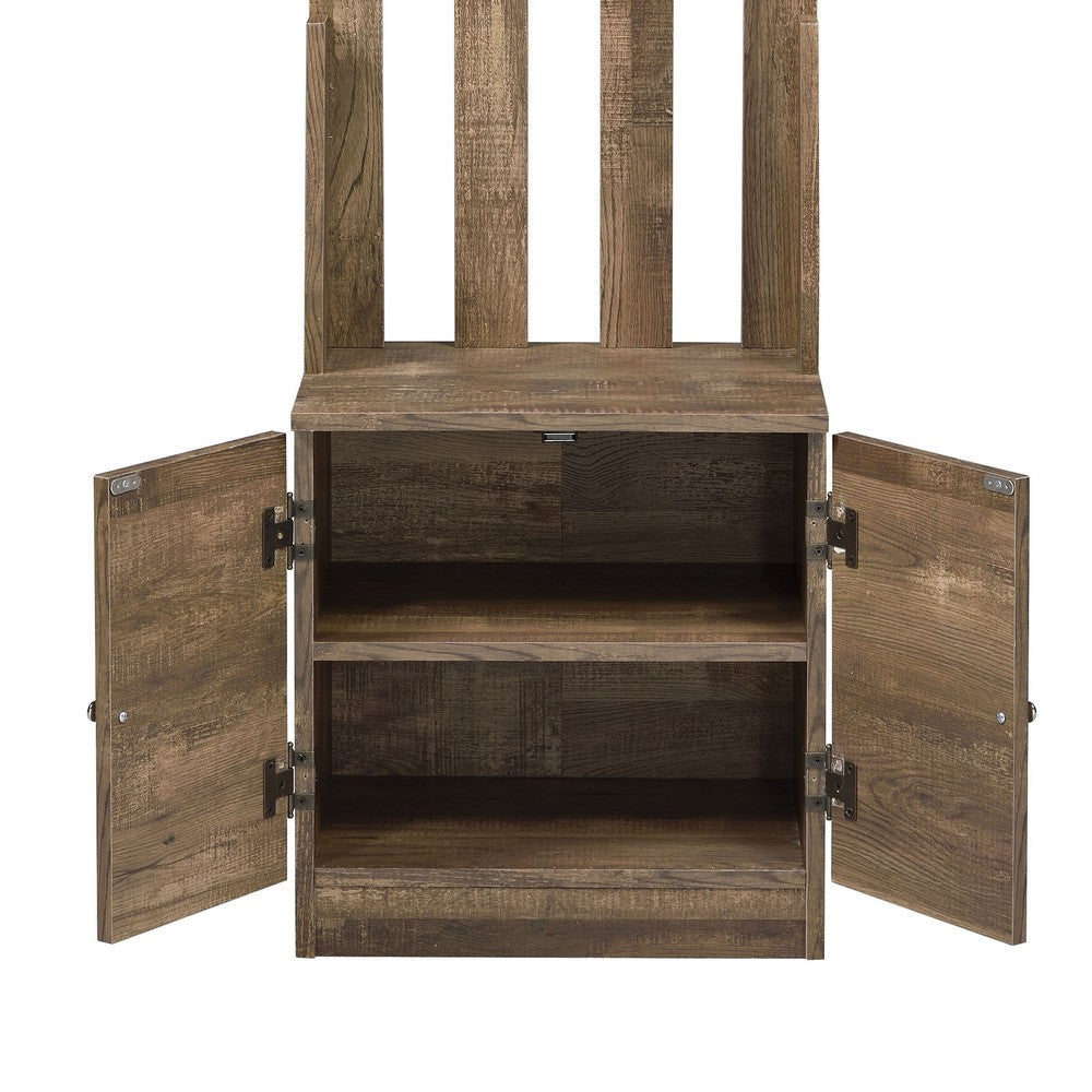 62’ 8-Hook Slatback Hall Tree with Cabinet Weathered Brown By Casagear Home BM211135