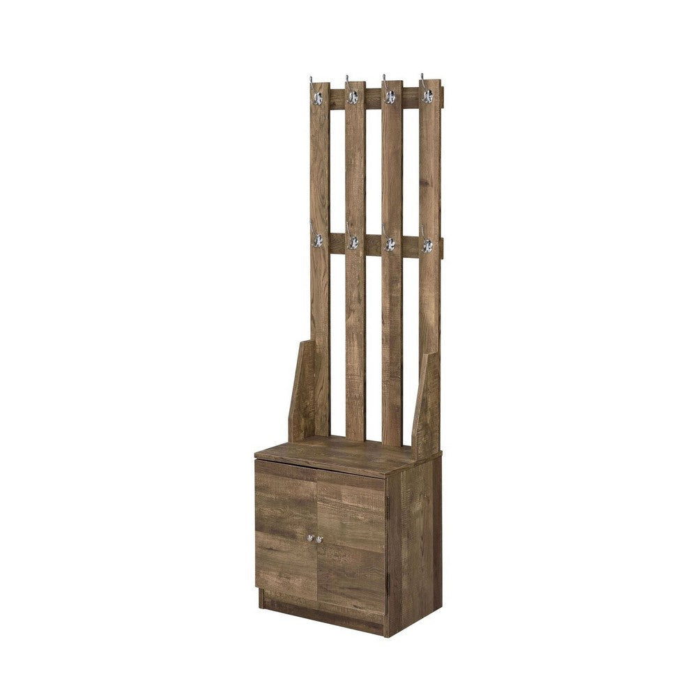 62’ 8-Hook Slatback Hall Tree with Cabinet Weathered Brown By Casagear Home BM211135