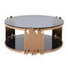 Coffee Table with Round Smoked Glass Top and Metal Pipe Frame, Rose Gold By Casagear Home