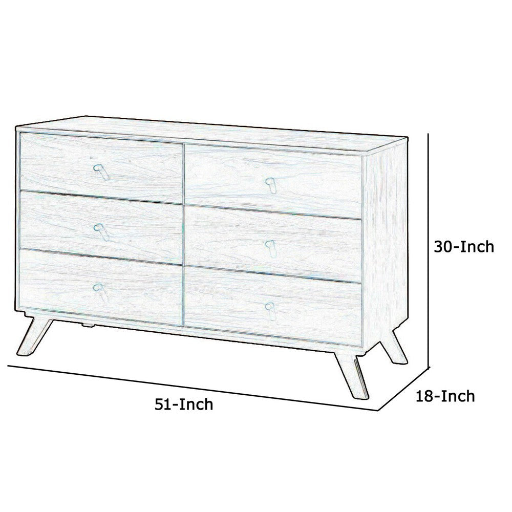 6 Drawer Wooden Dresser with Knob Handles and Tapered Legs Brown By Casagear Home BM211196