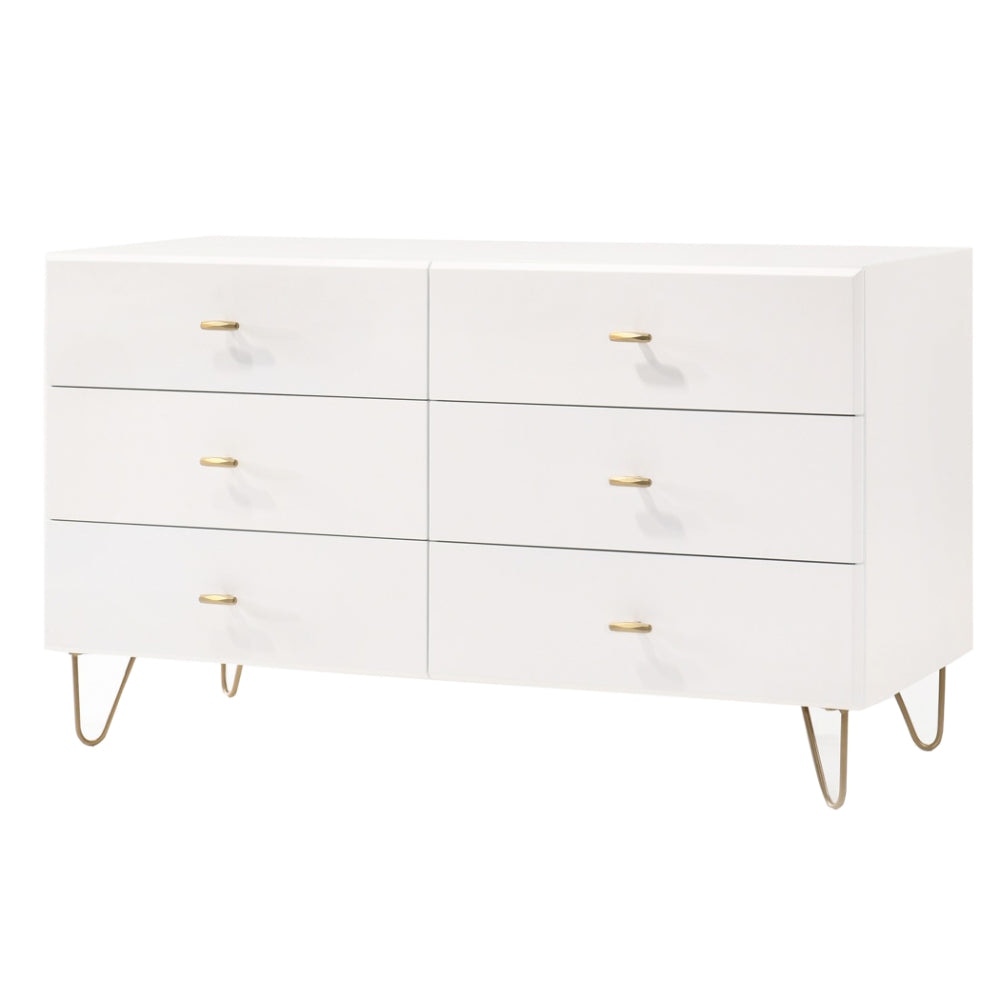 51 6-Drawer Double Dresser with Hairpin Legs White By Casagear Home BM211214