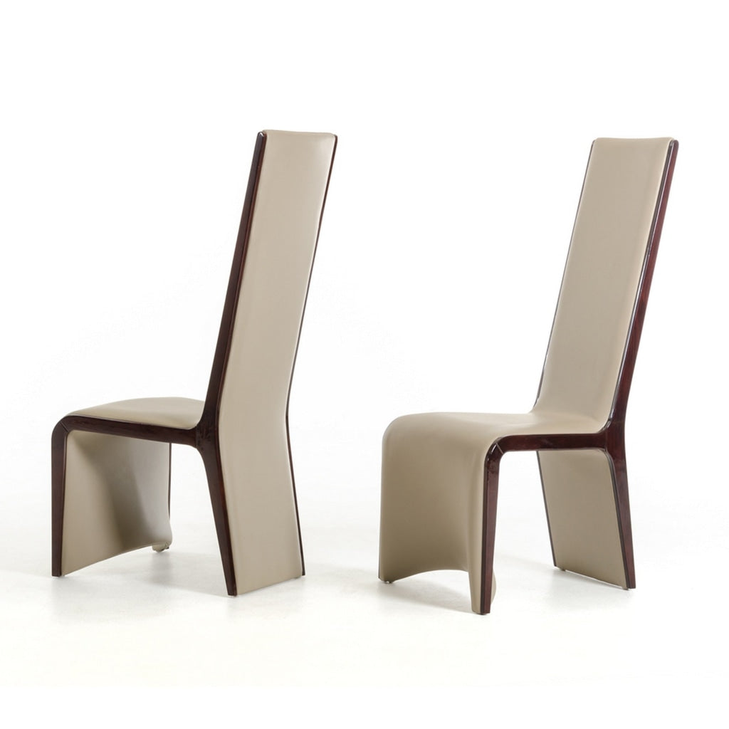 Wood Dining Chair Long Tilted Back Set of 2 Ebony Brown Taupe Gray By Casagear Home BM211237