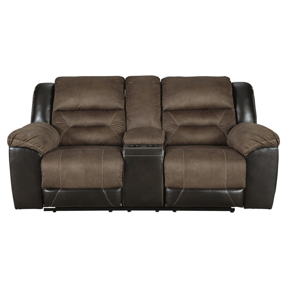 Leatherette Upholstered Recliner Loveseat with Cup Holders Brown By Casagear Home BM213147