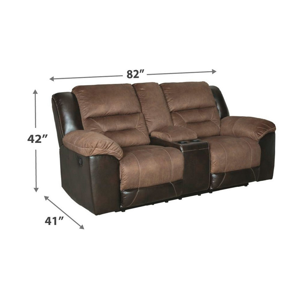 Leatherette Upholstered Recliner Loveseat with Cup Holders Brown By Casagear Home BM213147