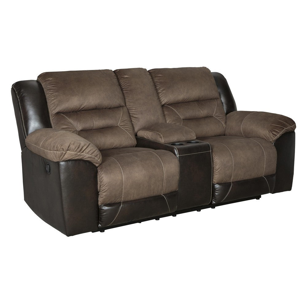 Leatherette Upholstered Recliner Loveseat with Cup Holders, Brown By Casagear Home