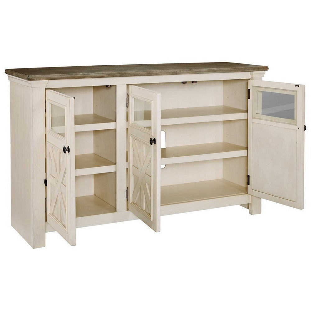 60’ 3-Door TV Stand with Adjustable Shelves Brown and White By Casagear Home BM213188