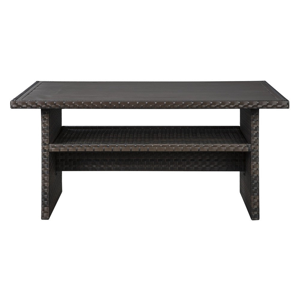 59’ Wicker Woven Table with Open Shelf Dark Brown By Casagear Home BM213289