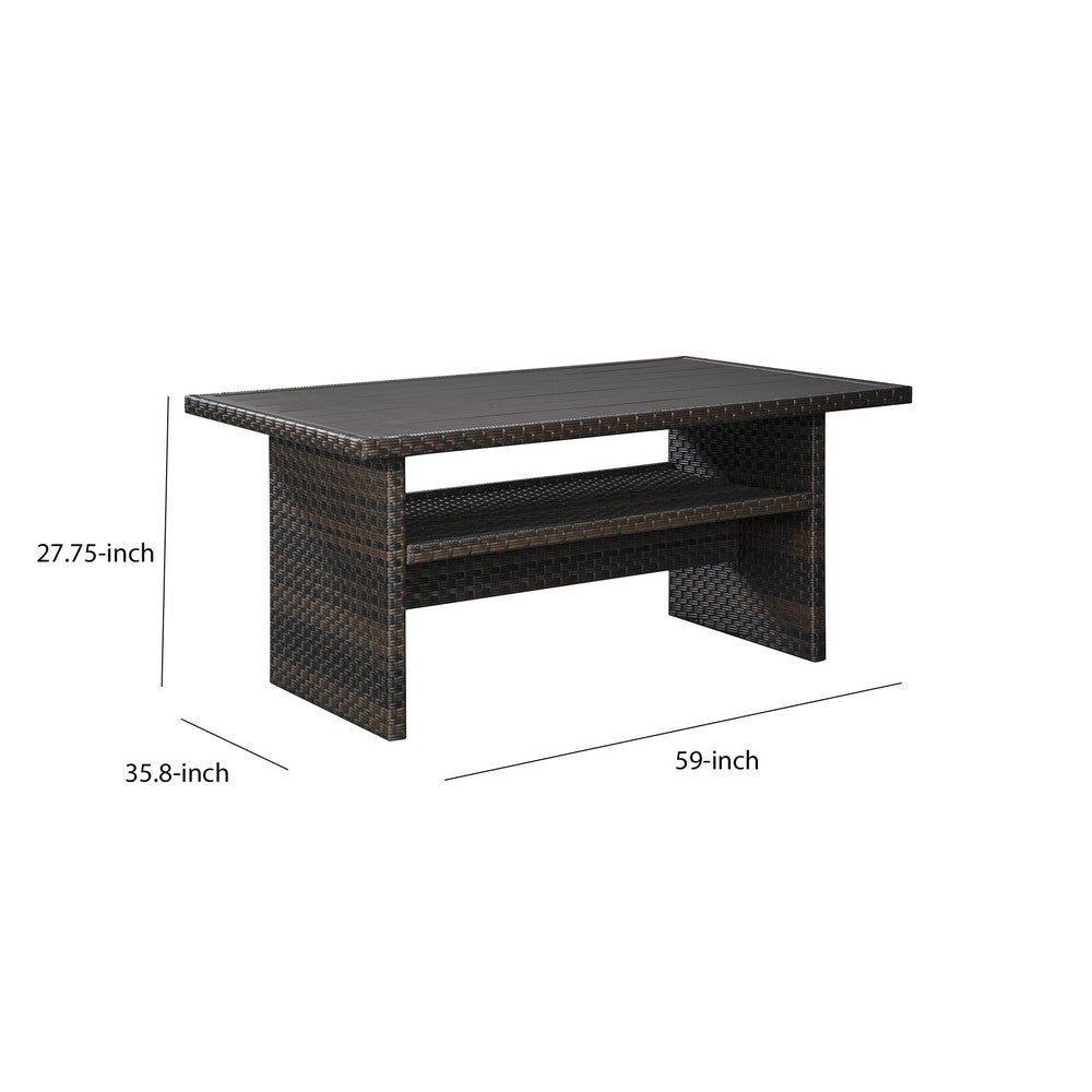 59’ Wicker Woven Table with Open Shelf Dark Brown By Casagear Home BM213289