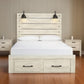 Transitional Wooden Queen Panel Headboard with Slated Design and Lamp, White By Casagear Home