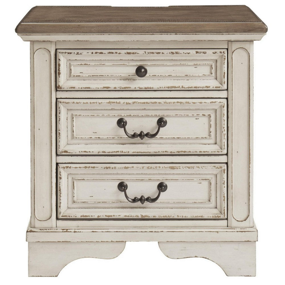 3 Drawer Nightstand with Platform Top White By Casagear Home BM213305