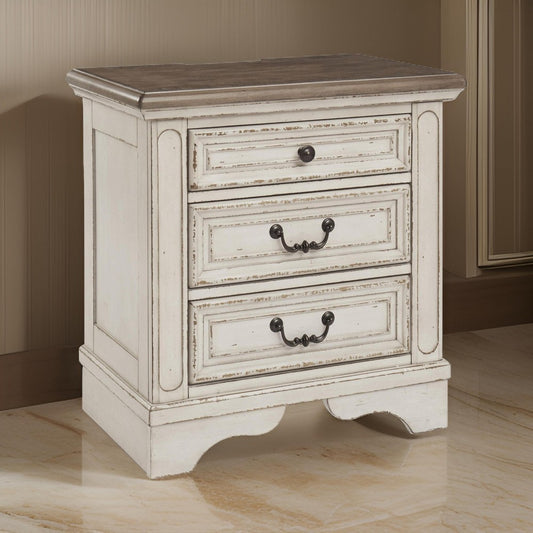 3 Drawer Nightstand with Platform Top, White By Casagear Home