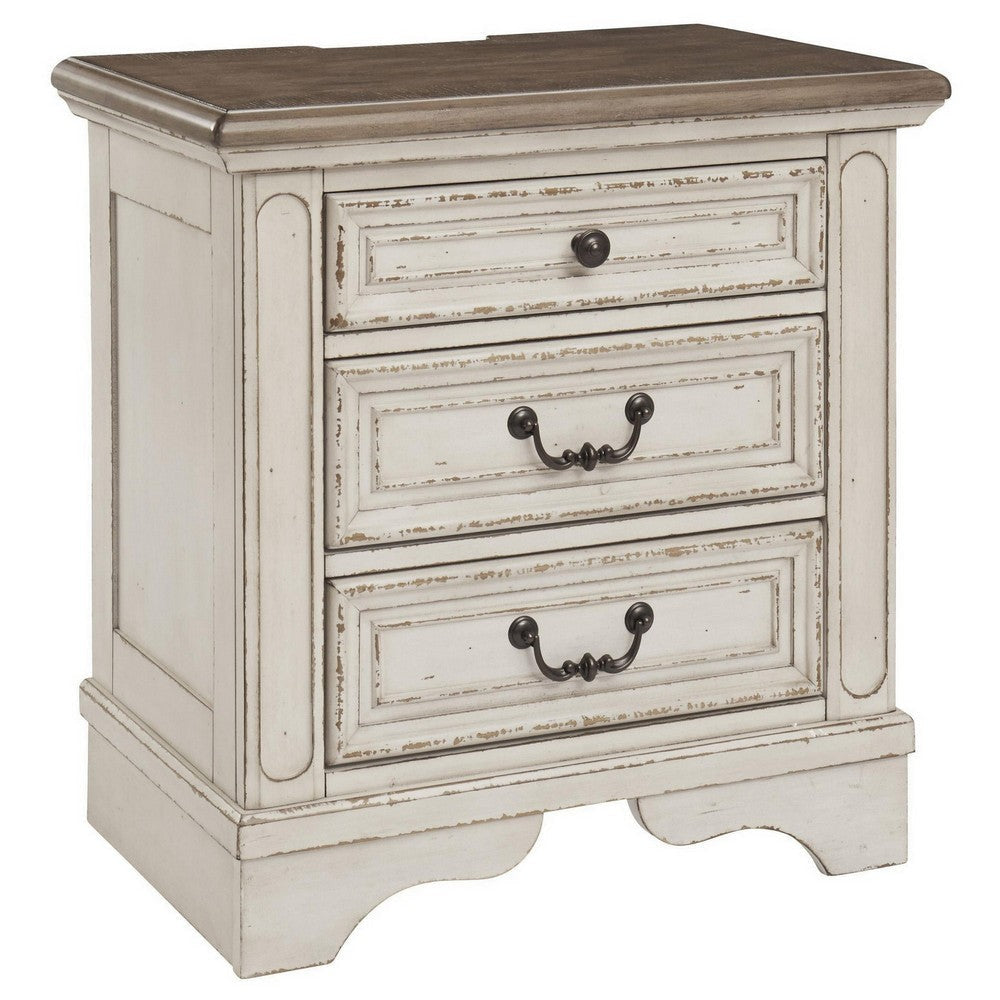 3 Drawer Nightstand with Platform Top White By Casagear Home BM213305