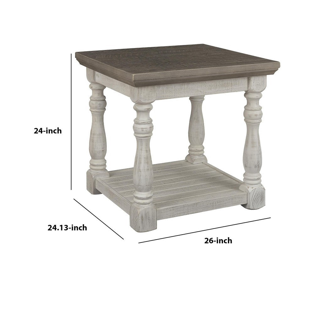 4 Post Plank Top End Table White and Gray By Casagear Home BM213361