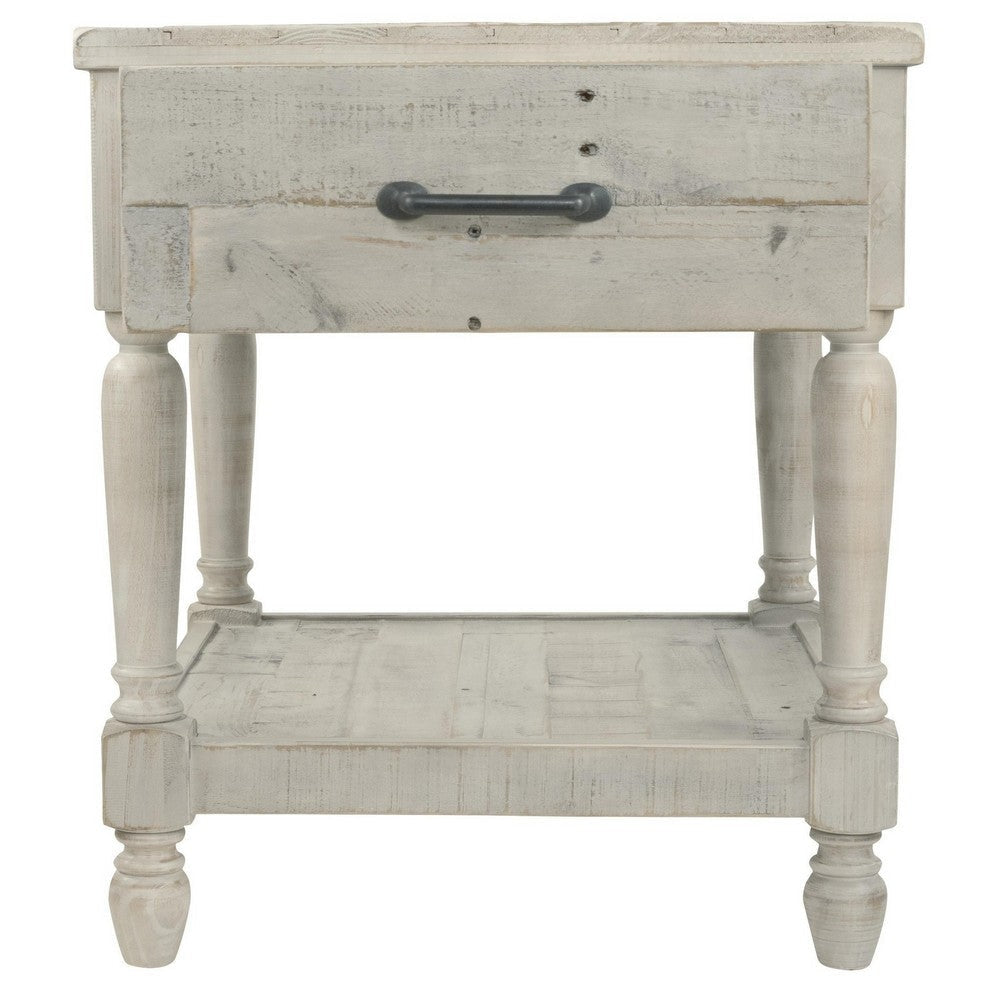 1 Drawer Plank Style End Table with Bottom Shelf White By Casagear Home BM213375