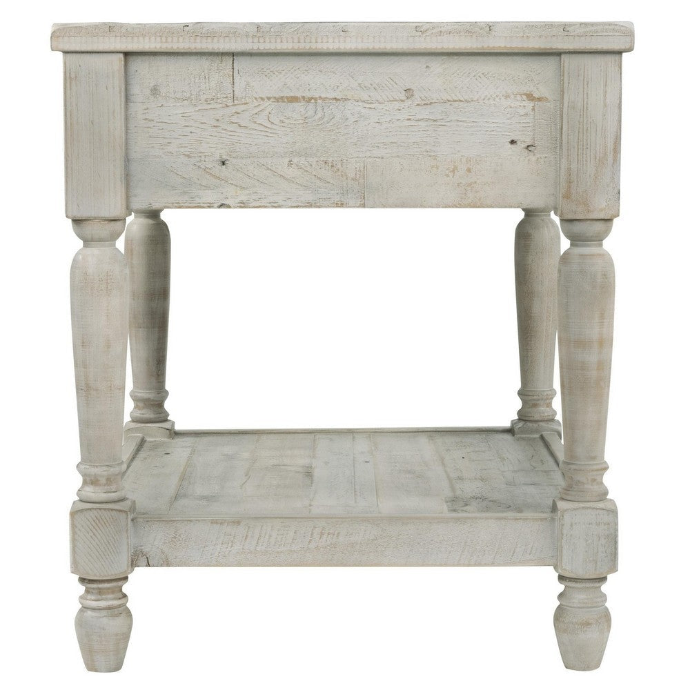 1 Drawer Plank Style End Table with Bottom Shelf White By Casagear Home BM213375