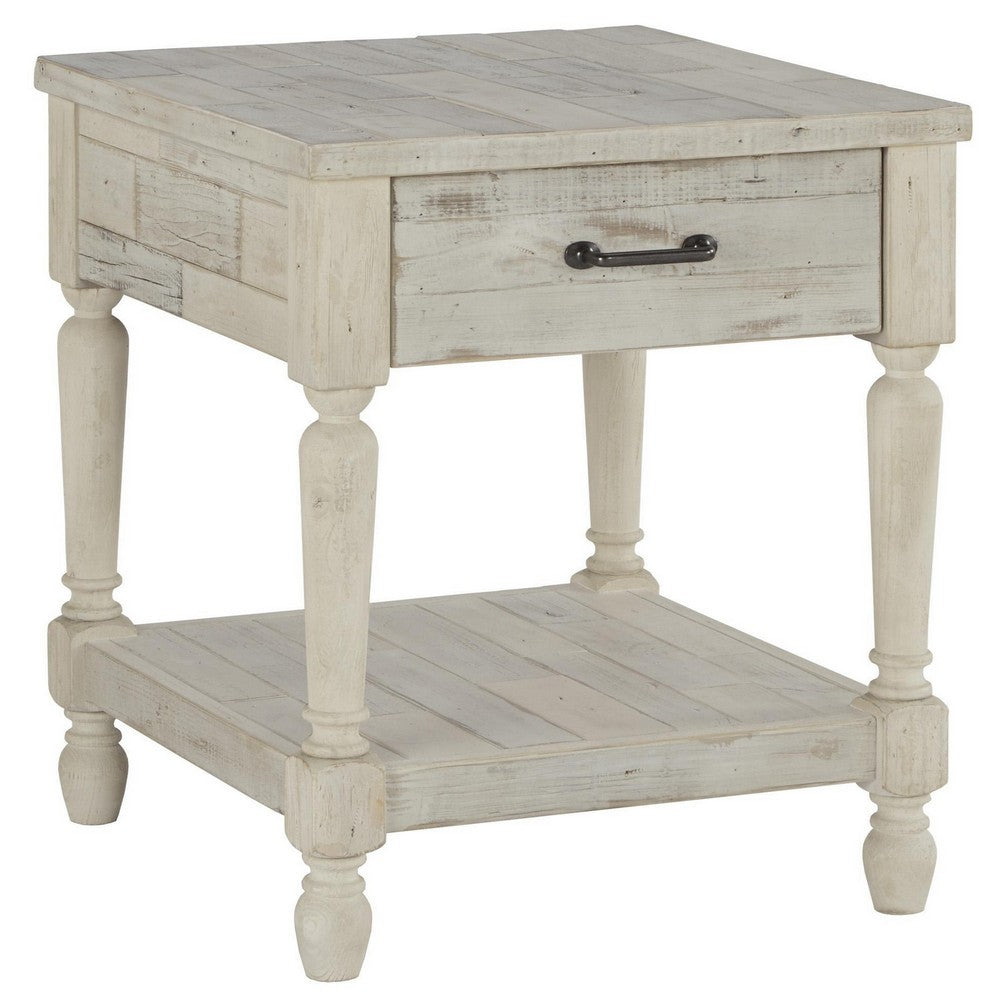 1 Drawer Plank Style End Table with Bottom Shelf White By Casagear Home BM213375