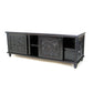 Hand Carved TV Console with Floral Motifs and 3 Sliding Doors Black By Casagear Home BM213415