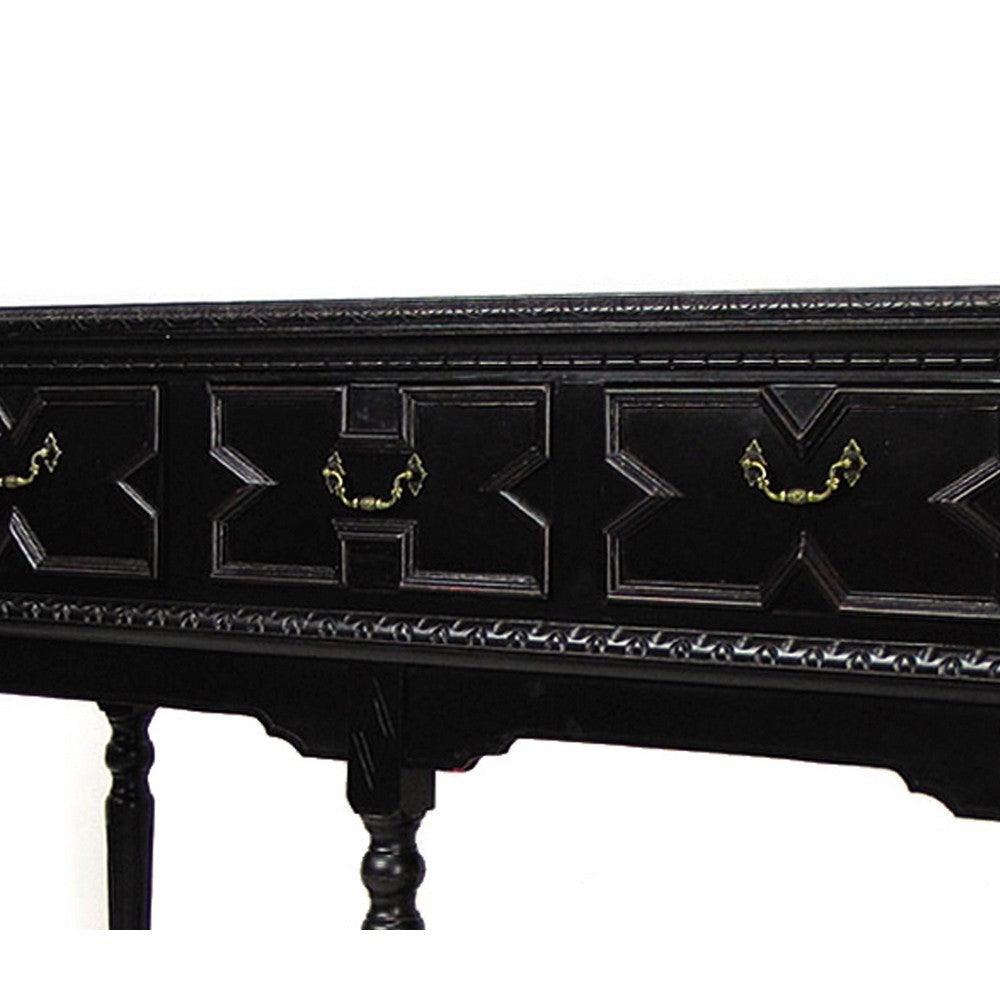 3 Drawer Console Table with X Shaped Design and Bun Feet Black By Casagear Home BM213441