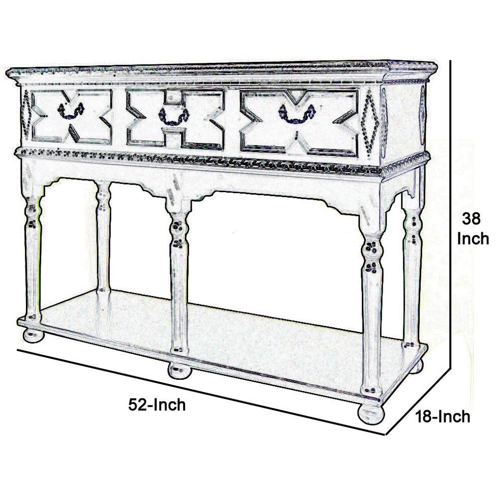 3 Drawer Console Table with X Shaped Design and Bun Feet Black By Casagear Home BM213441