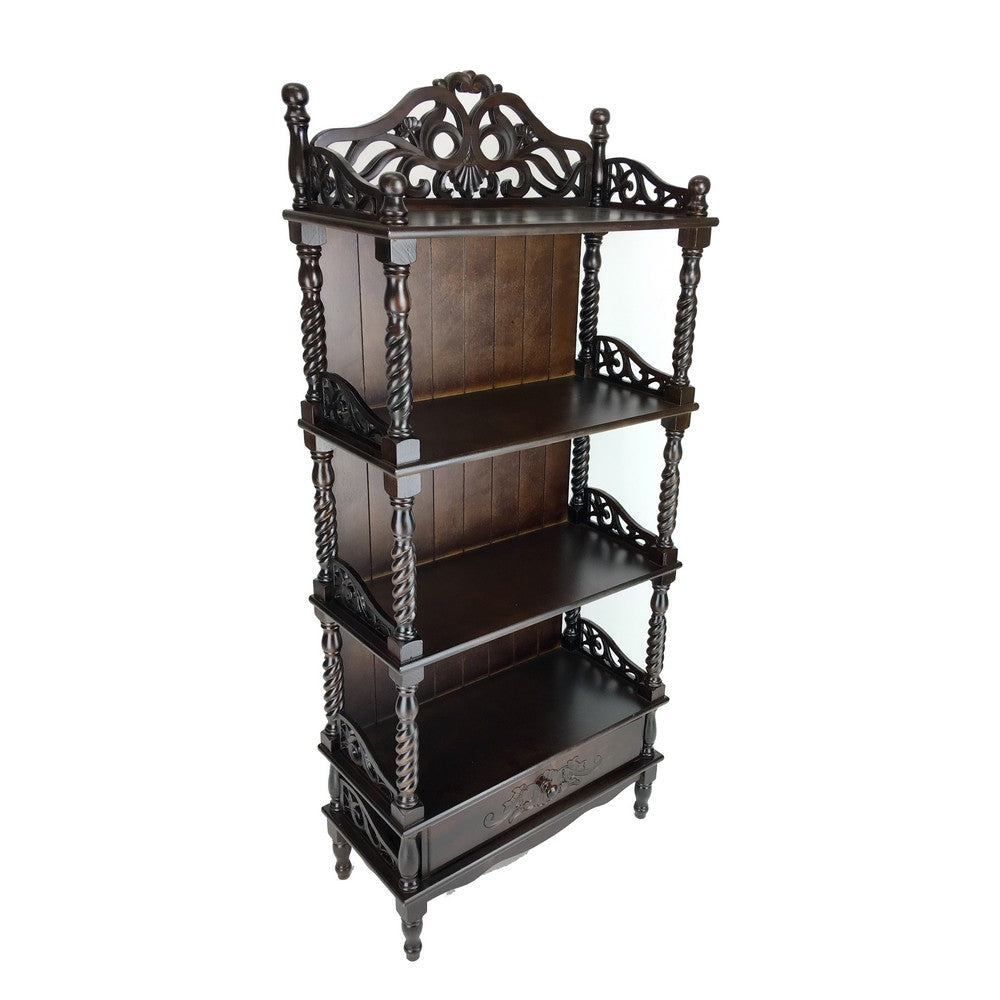 59’ 1-Drawer 3 Shelf Carved Wooden Bookcase Brown By Casagear Home BM213452