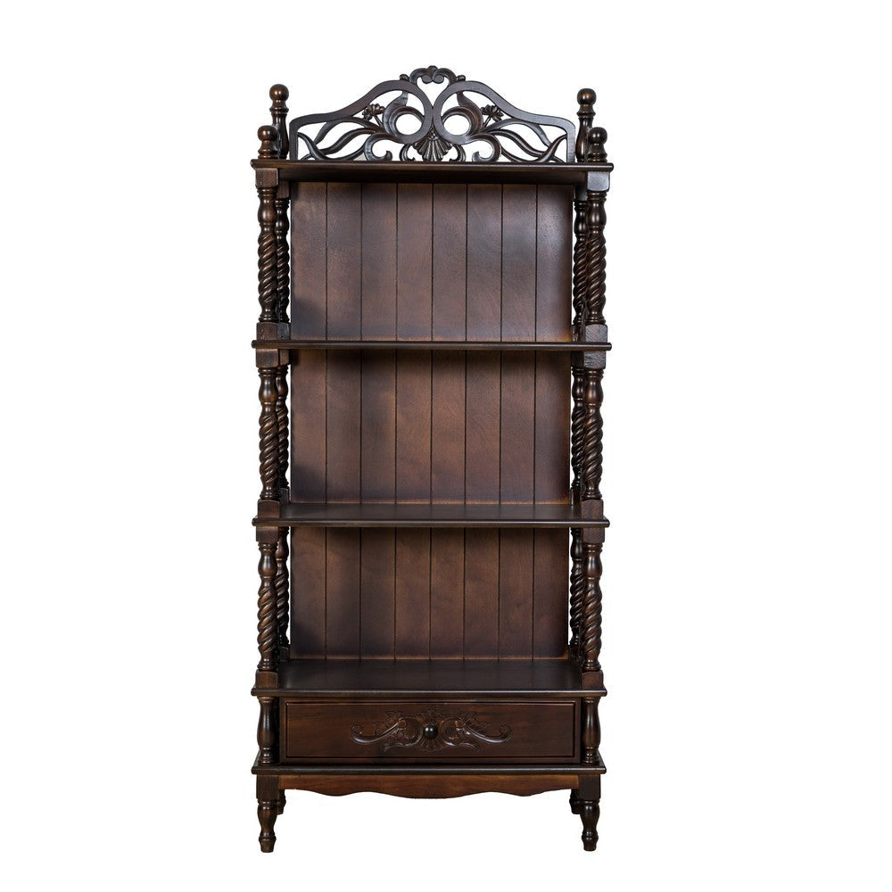 59’ 1-Drawer 3 Shelf Carved Wooden Bookcase Brown By Casagear Home BM213452