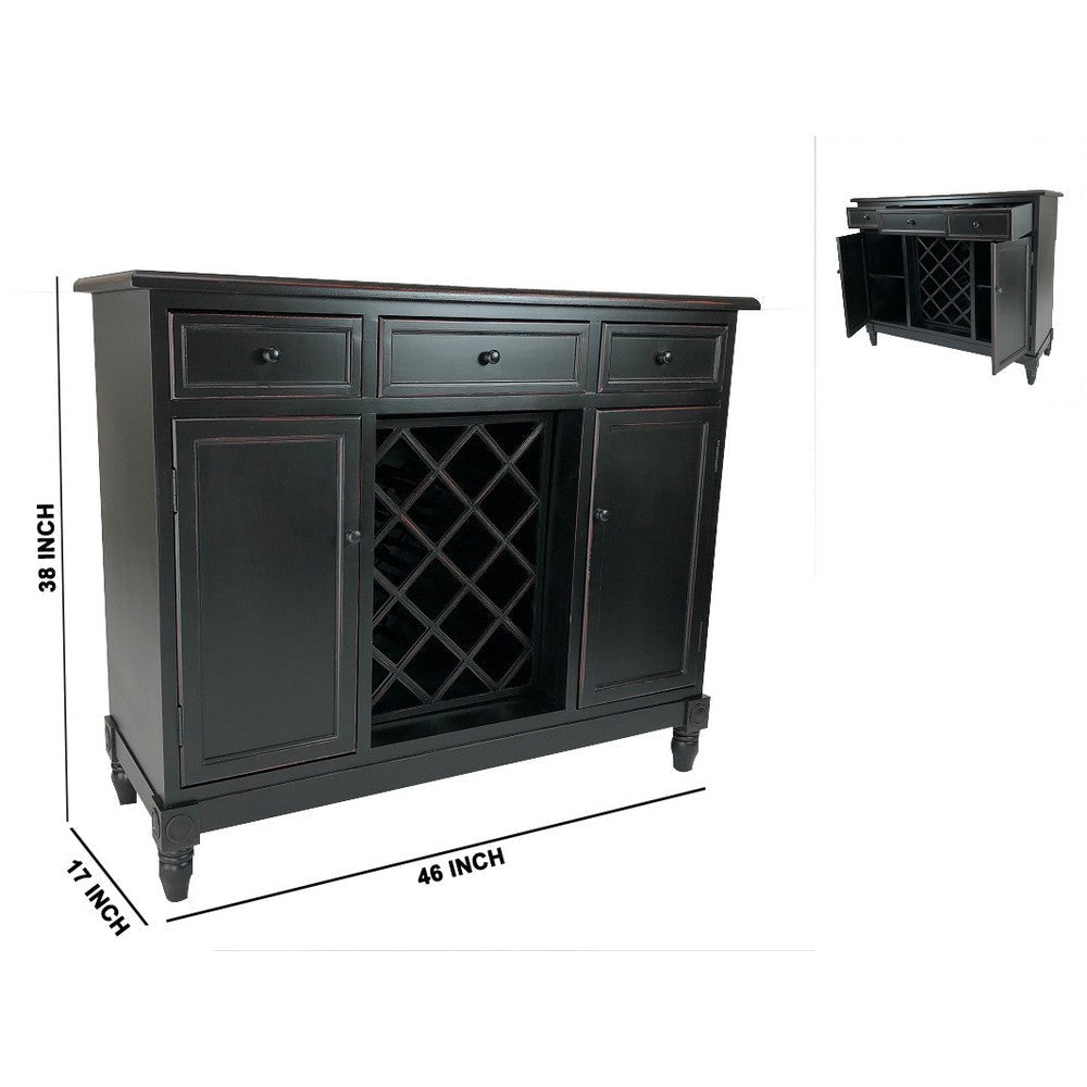 Transitional Wooden Sideboard with Built In Wine Rack Black By Casagear Home BM213460