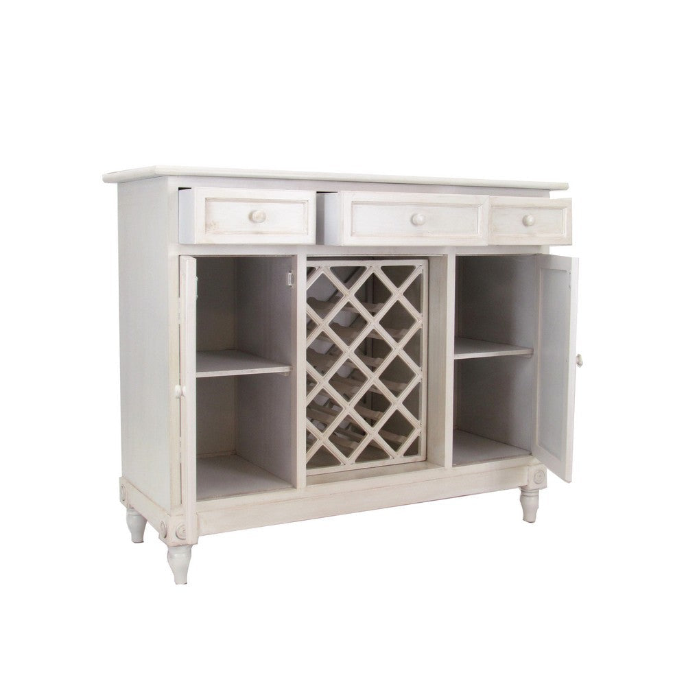 Transitional Wooden Sideboard with Built In Wine Rack White By Casagear Home BM213461