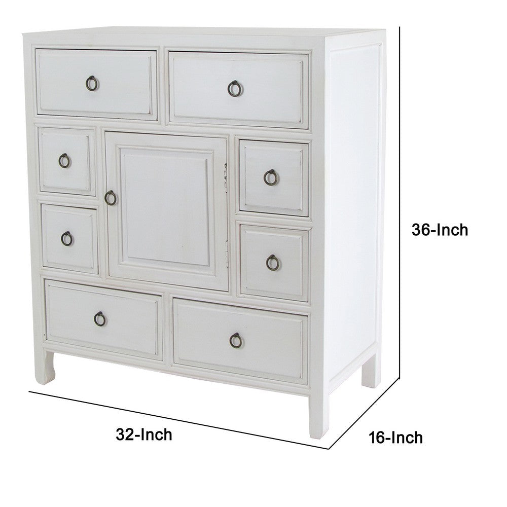 Wooden Chest with 8 Spacious Drawers and 1 Cabinet White By Casagear Home BM213478